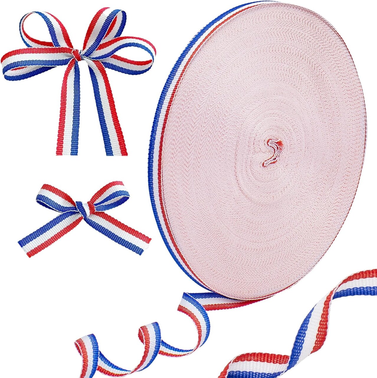 Red White and Blue Ribbon Patriotic Striped Grosgrain Wrapping for Crafts 4th of July Decorations